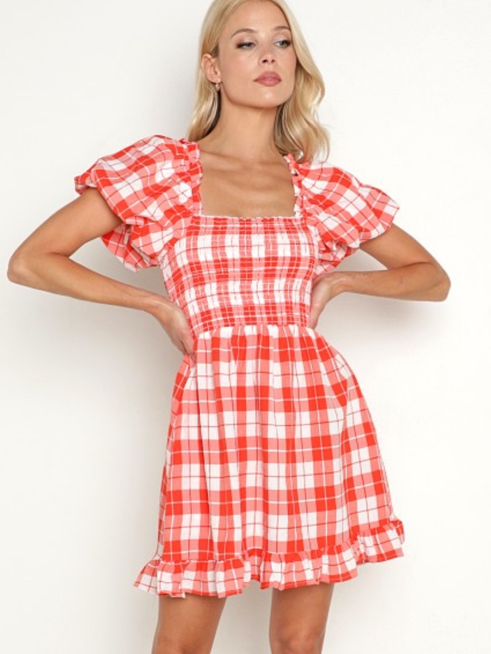 NWT Show Me Your Mumu Colvin Mini Dress in Red Picnic Plaid Country Peasant L